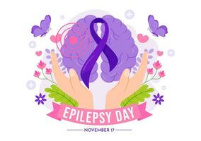 épilepsie conscience mois vecteur illustration est observé chaque année dans novembre avec cerveau et mental santé dans plat dessin animé violet Contexte