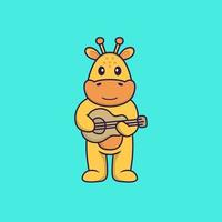 girafe mignonne jouant de la guitare. concept de dessin animé animal isolé. peut être utilisé pour un t-shirt, une carte de voeux, une carte d'invitation ou une mascotte. style cartoon plat vecteur