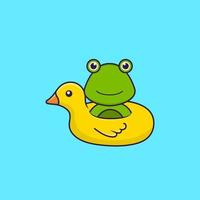 grenouille mignonne avec bouée de canard. concept de dessin animé animal isolé. peut être utilisé pour un t-shirt, une carte de voeux, une carte d'invitation ou une mascotte. style cartoon plat vecteur