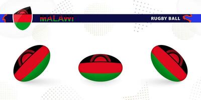 le rugby Balle ensemble avec le drapeau de Malawi dans divers angles sur abstrait Contexte. vecteur