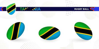 le rugby Balle ensemble avec le drapeau de Tanzanie dans divers angles sur abstrait Contexte. vecteur