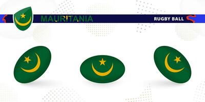 le rugby Balle ensemble avec le drapeau de Mauritanie dans divers angles sur abstrait Contexte. vecteur