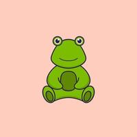 la grenouille mignonne est assise. concept de dessin animé animal isolé. peut être utilisé pour un t-shirt, une carte de voeux, une carte d'invitation ou une mascotte. style cartoon plat vecteur