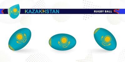 le rugby Balle ensemble avec le drapeau de kazakhstan dans divers angles sur abstrait Contexte. vecteur