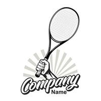 tennis logo avec main en portant raquettes vecteur inspiration, conception élément pour logo, affiche, carte, bannière, emblème, t chemise. vecteur illustration