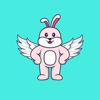 lapin mignon utilisant des ailes. concept de dessin animé animal isolé. peut être utilisé pour un t-shirt, une carte de voeux, une carte d'invitation ou une mascotte. style cartoon plat vecteur