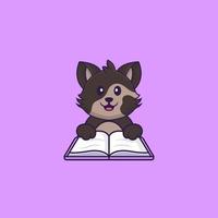 chat mignon lisant un livre. concept de dessin animé animal isolé. peut être utilisé pour un t-shirt, une carte de voeux, une carte d'invitation ou une mascotte. style cartoon plat vecteur