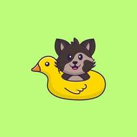 chat mignon avec bouée de canard. concept de dessin animé animal isolé. peut être utilisé pour un t-shirt, une carte de voeux, une carte d'invitation ou une mascotte. style cartoon plat vecteur