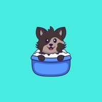 chat mignon prenant un bain dans la baignoire. concept de dessin animé animal isolé. peut être utilisé pour un t-shirt, une carte de voeux, une carte d'invitation ou une mascotte. style cartoon plat vecteur