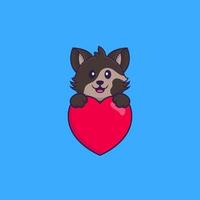 chat mignon tenant un gros coeur rouge. concept de dessin animé animal isolé. peut être utilisé pour un t-shirt, une carte de voeux, une carte d'invitation ou une mascotte. style cartoon plat vecteur