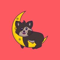 chat mignon est sur la lune. concept de dessin animé animal isolé. peut être utilisé pour un t-shirt, une carte de voeux, une carte d'invitation ou une mascotte. style cartoon plat vecteur