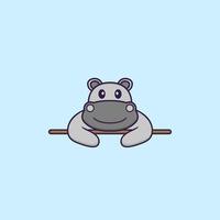 hippopotame mignon couché. concept de dessin animé animal isolé. peut être utilisé pour un t-shirt, une carte de voeux, une carte d'invitation ou une mascotte. style cartoon plat vecteur