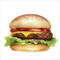 délicieux Burger sandwich isolé magnifique aquarelle La peinture illustration vecteur