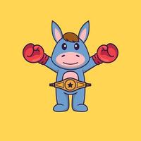 mignon lama en costume de boxeur avec ceinture de champion. concept de dessin animé animal isolé. peut être utilisé pour un t-shirt, une carte de voeux, une carte d'invitation ou une mascotte. style cartoon plat vecteur