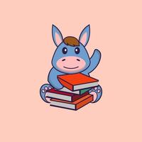 lama mignon lisant un livre. concept de dessin animé animal isolé. peut être utilisé pour un t-shirt, une carte de voeux, une carte d'invitation ou une mascotte. style cartoon plat vecteur