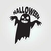 une autocollant avec une fantôme sur il, Halloween fantôme dessin animé personnage autocollant vecteur