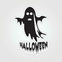 une autocollant avec une fantôme sur il, Halloween fantôme dessin animé personnage autocollant vecteur