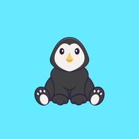 le pingouin mignon est assis. concept de dessin animé animal isolé. peut être utilisé pour un t-shirt, une carte de voeux, une carte d'invitation ou une mascotte. style cartoon plat vecteur