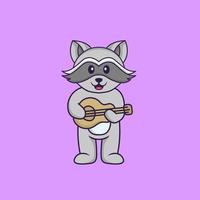 raton laveur mignon jouant de la guitare. concept de dessin animé animal isolé. peut être utilisé pour un t-shirt, une carte de voeux, une carte d'invitation ou une mascotte. style cartoon plat vecteur