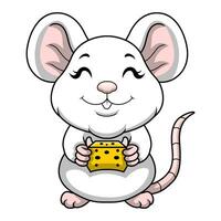 mignonne Souris dessin animé en portant tranche de fromage vecteur