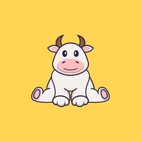 la vache mignonne est assise. concept de dessin animé animal isolé. peut être utilisé pour un t-shirt, une carte de voeux, une carte d'invitation ou une mascotte. style cartoon plat vecteur