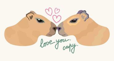 capibara. l'amour concept. deux carybares embrasser. vecteur isolé illustration.
