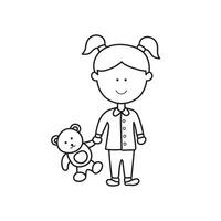 main tiré des gamins dessin dessin animé vecteur illustration mignonne peu fille avec bébé ours icône isolé sur blanc Contexte
