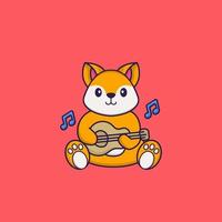 renard mignon jouant de la guitare. concept de dessin animé animal isolé. peut être utilisé pour un t-shirt, une carte de voeux, une carte d'invitation ou une mascotte. style cartoon plat vecteur