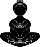 une noir et blanc illustration de une femme séance dans une lotus position vecteur