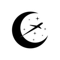 avion et lune silhouette vecteur nuit Voyage logo