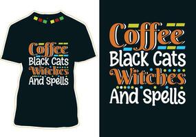 café noir chats sorcières et sorts, café chat T-shirt conception vecteur