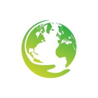 logo de main en portant Terre globe, écologie et durabilité concept. vecteur illustration dans moderne plat style conception.