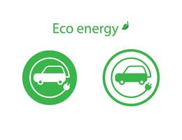 éco énergie avec vert chargement voiture signe. isolé véhicule icône avec feuille symbole. Puissance électrique gare. écologique mise en charge système avec écologie auto. vecteur eps dix.