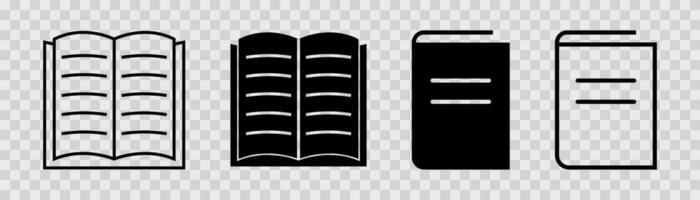 transparent livre Icônes. bibliothèque pictogramme. dictionnaire symbole. contour et rempli livres. vecteur