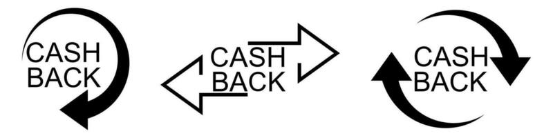 cashback symbole avec flèches. isolé en espèces retour signe dans noir couleur. rembourser de argent pictogramme. échange emblème. argent retour garantie. vecteur illustration. eps dix.