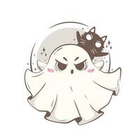 mignonne dessin animé fantôme et chat effrayer, insuffler craindre. Halloween personnage vecteur illustration dans rose rétro couleurs