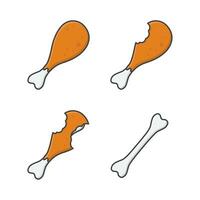 ensemble de mordu frit poulet jambe vecteur icône illustration. poulet les cuisses icône. vite nourriture frit pilon
