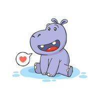mignonne hippopotame dessin animé personnage séance pose vecteur