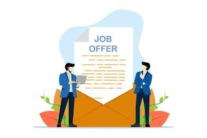 concept de emploi offre ou emploi opportunité pour promotion ou Nouveau position pour plus haute salaire, recrutement, Humain ressources, en herbe entrepreneur en pensant à propos recevoir emploi offre email enveloppe. vecteur