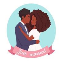 mariés. couple marié afro-américain. portrait de mariage. vecteur