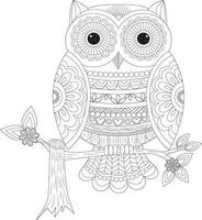 hibou adulte coloration page vecteur Contexte