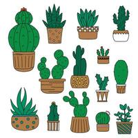 ensemble de mignonne succulentes. kawaii cactus. griffonnage style illustration. vecteur