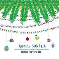 Soucca traditionnelle pour l'illustration vectorielle de la fête juive de Souccot. joyeuse souccot en hébreu.