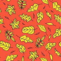 l'automne feuilles. ensemble modèle, Contexte avec feuilles. feuille automne. dessins dans griffonnage style. Couleur vecteur illustration, sans couture Contexte.