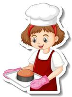 conception d'autocollants avec Baker girl holding baked tray vecteur