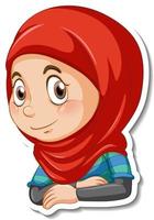 un modèle d'autocollant avec le portrait d'un personnage de dessin animé de fille musulmane vecteur