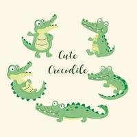 ensemble de dessin animé mignon de crocodile. vecteur