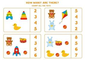 compte combien de jouets il y a. jeu de maths pour les enfants. vecteur