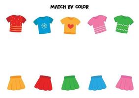 assortissez les t-shirts et les jupes de fille par couleur. jeu pour les enfants. vecteur