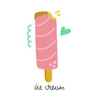 crème glacée dessinée à la main sur bâton avec amour. illustration plate. concept de dessert d'été. vecteur